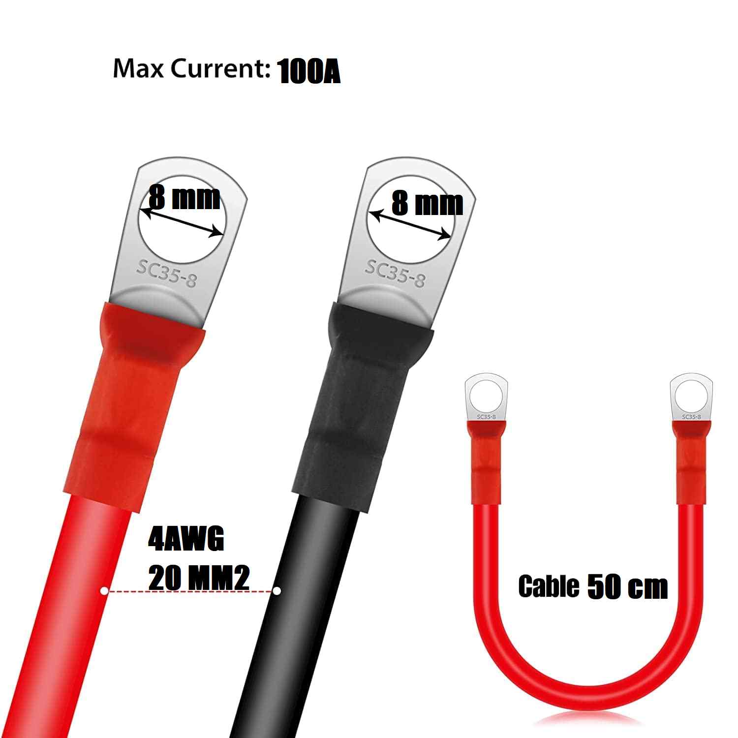 Cables de la Batería con terminales anillo 4AWG 20 mm2 SC25-8 50 cm - imagen 4