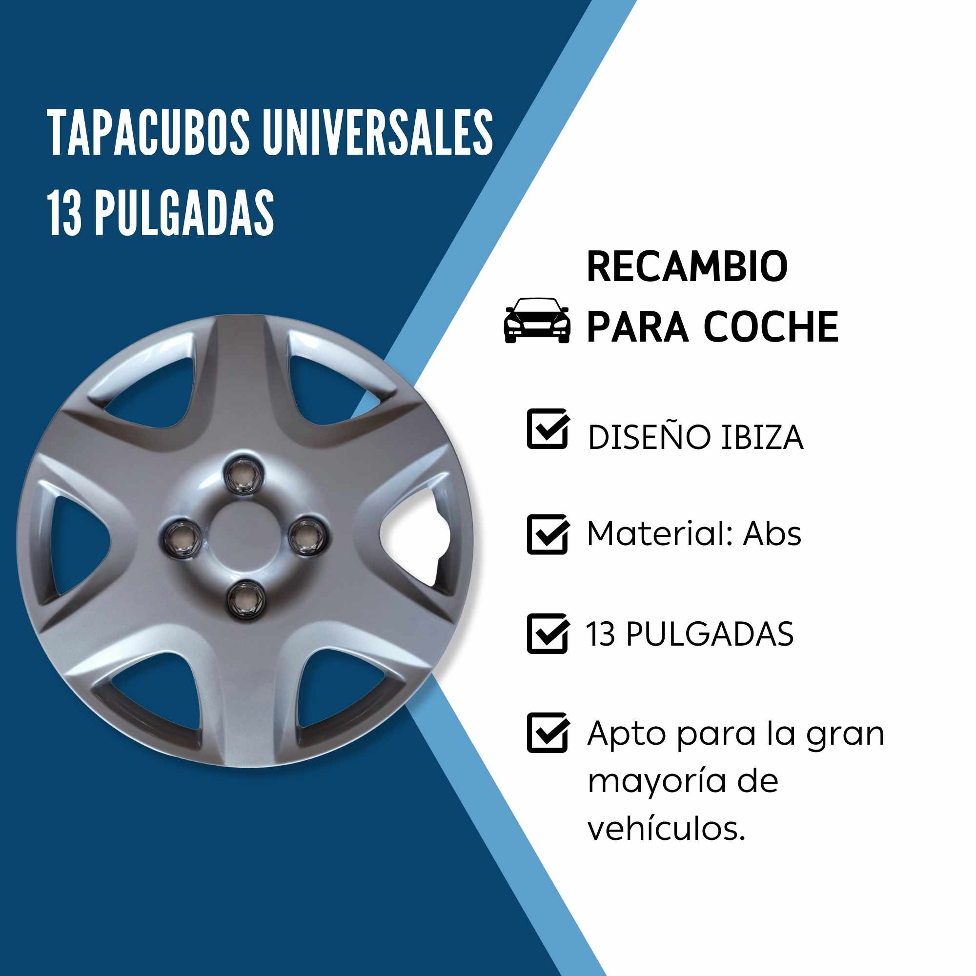 Tapacubos universales 13 pulgadas diseño Ibiza ABS Resistente (4 uds) - imagen 4