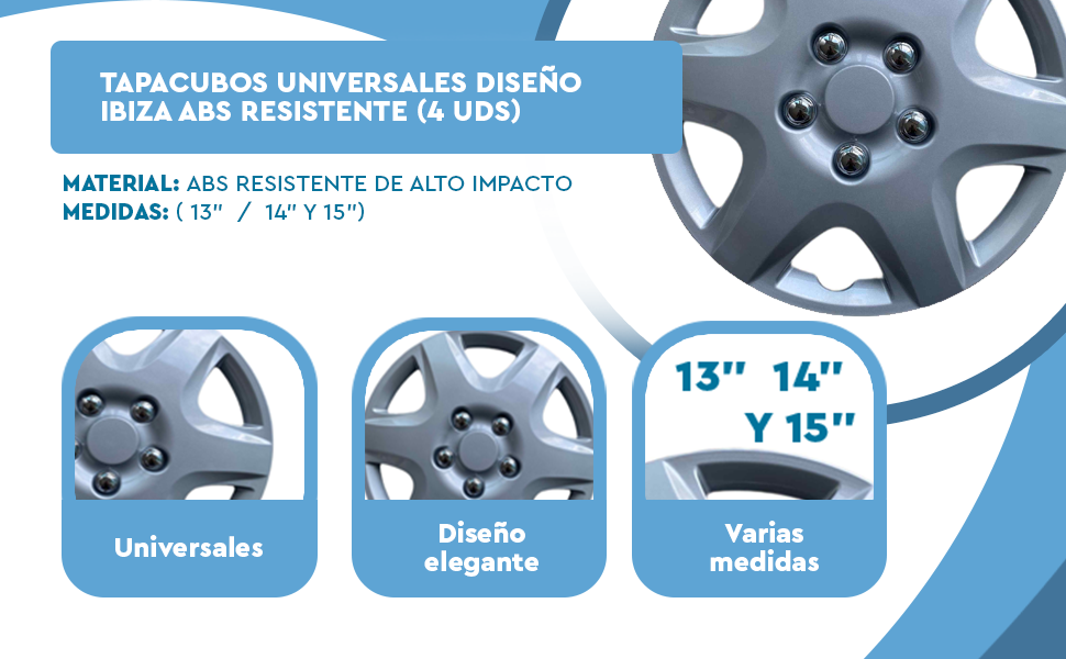 Banner - Tapacubos universales 13 pulgadas diseño Ibiza ABS Resistente (4 uds)