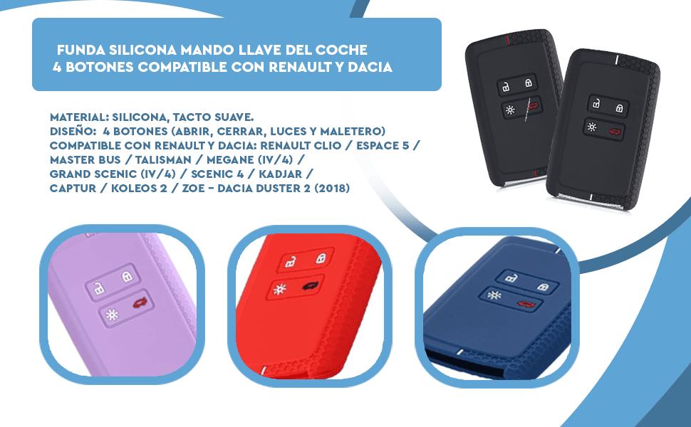 Banner - Funda silicona mando llave del coche 4 botones compatible con Renault y Dacia Azul oscuro negro