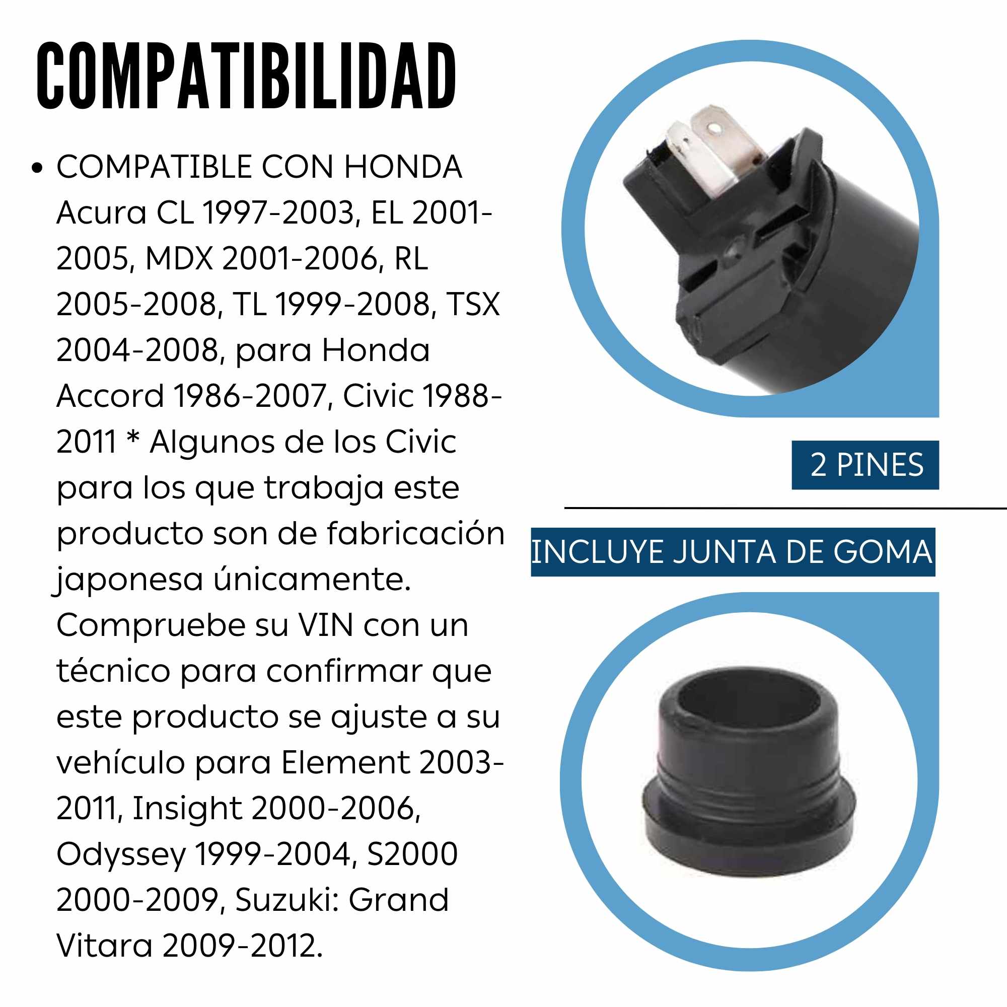Bomba de agua de lavado parabrisas compatible con Honda 38512SDAA01 - imagen 3