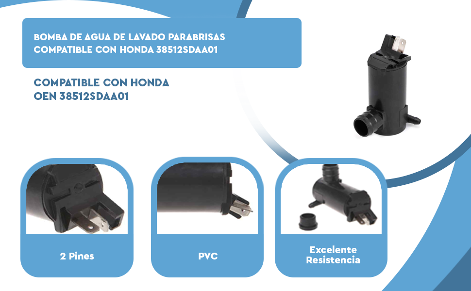 Banner - Bomba de agua de lavado parabrisas compatible con Honda 38512SDAA01