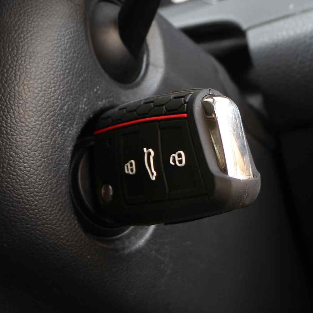 Funda silicona mando llave del coche 3 botones compatible con VW Golf 7 Negro rojo - imagen 2