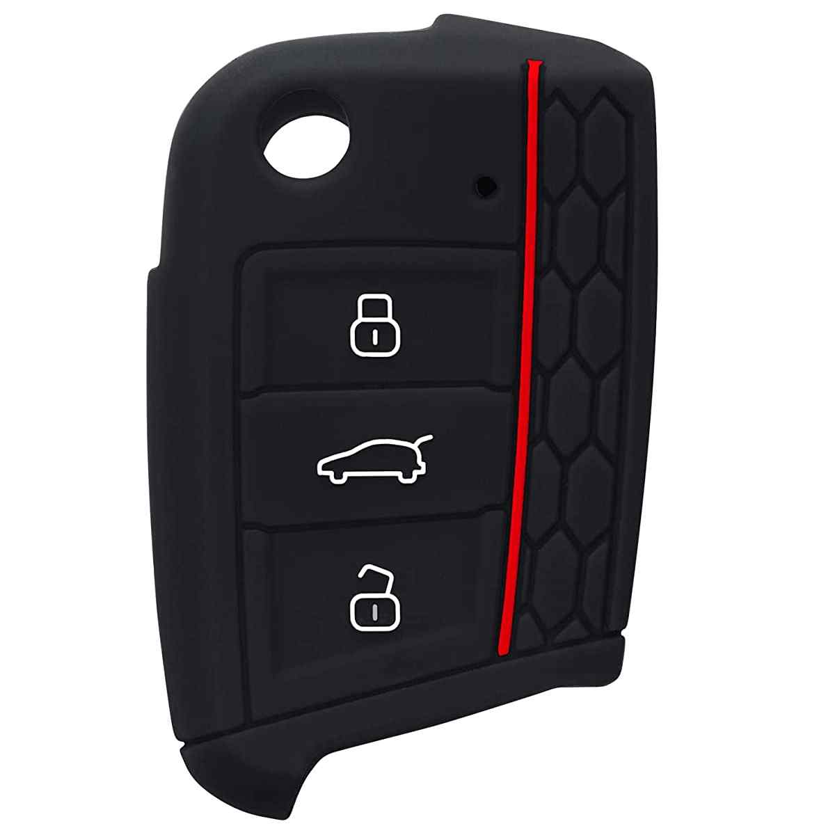 Funda silicona mando llave del coche 3 botones compatible con VW Golf 7 Negro rojo - imagen 3