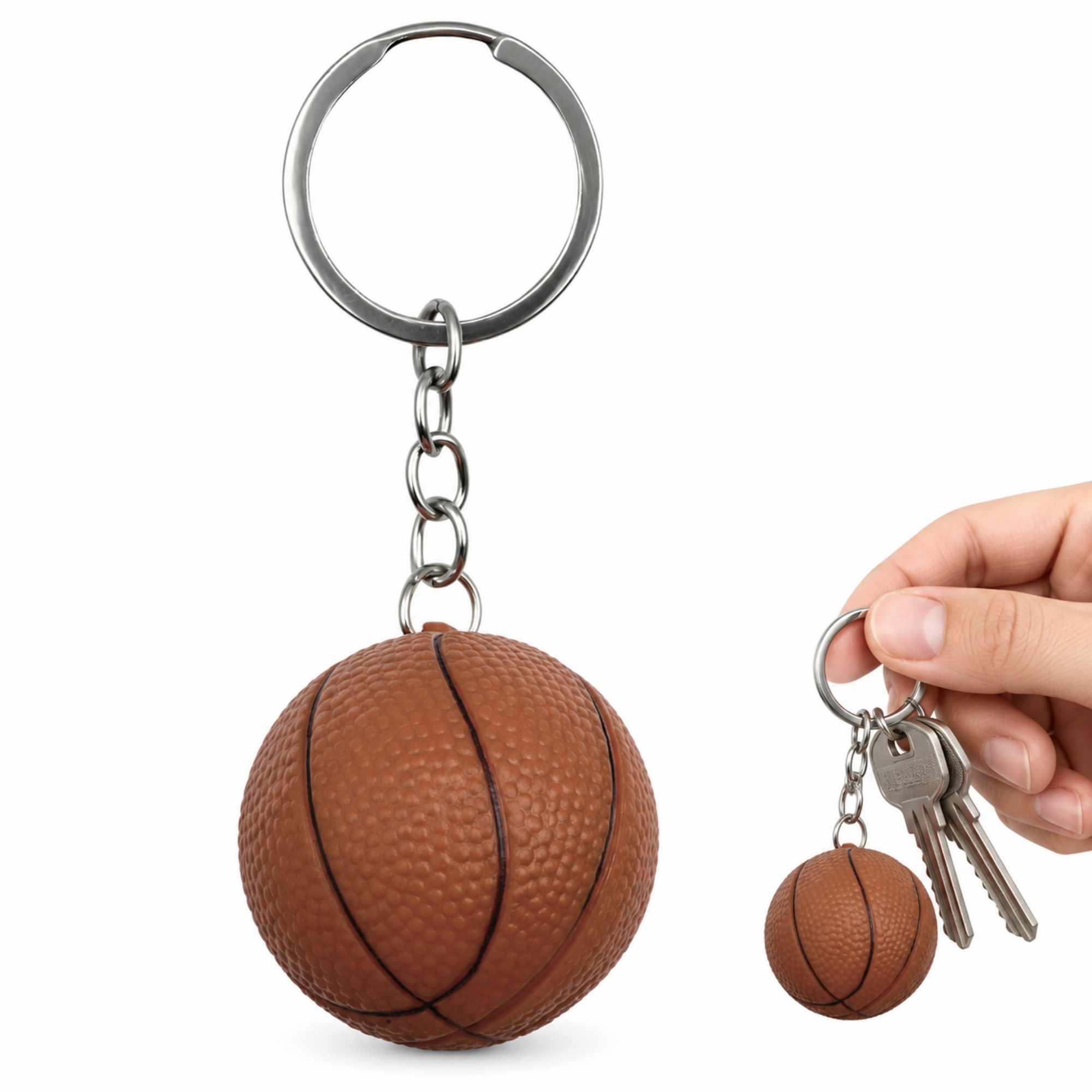 Llavero plastico en forma de pelota baloncesto marron