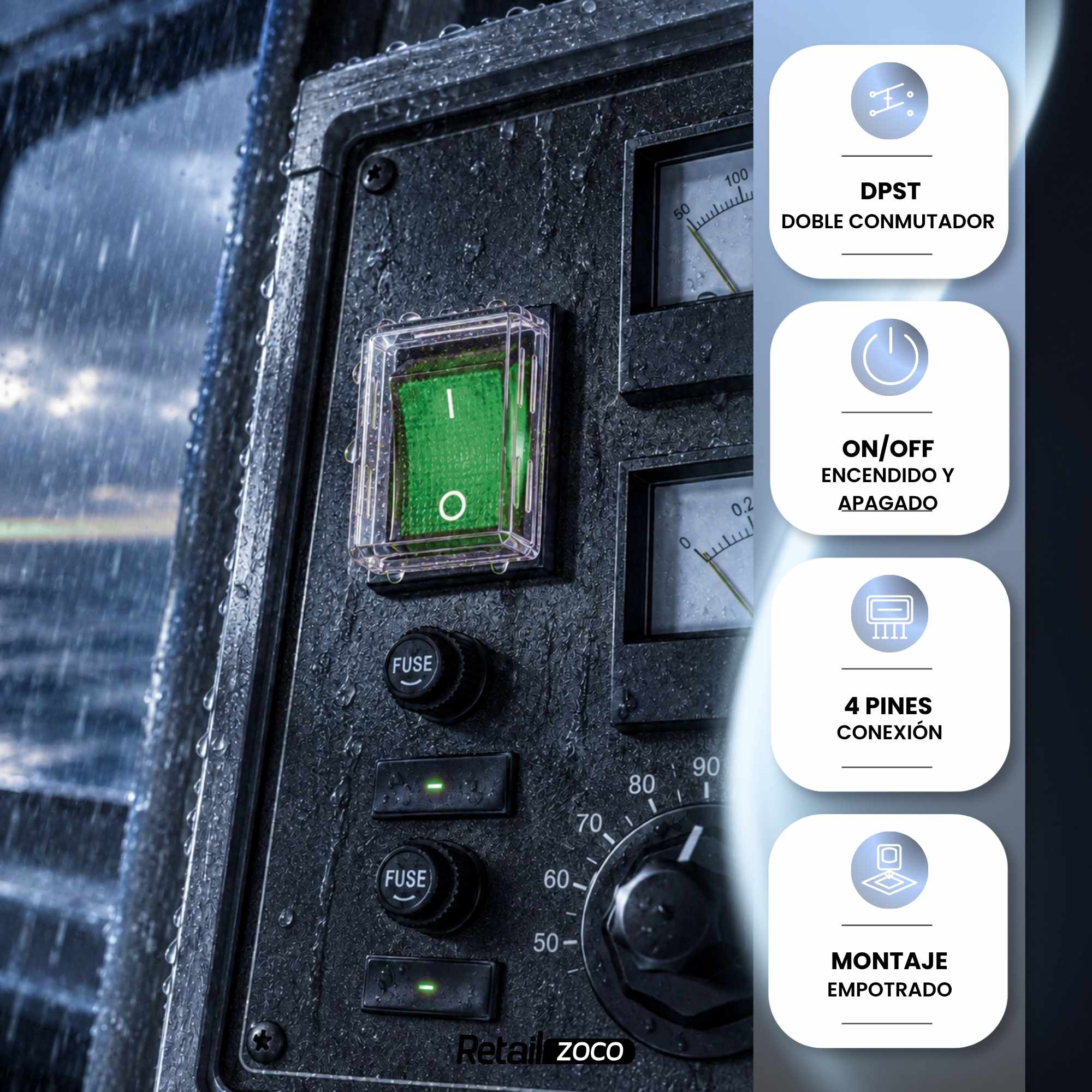 Interruptor basculante ON-OFF DPST 4 vias impermeable Verde 16 A - imagen 6