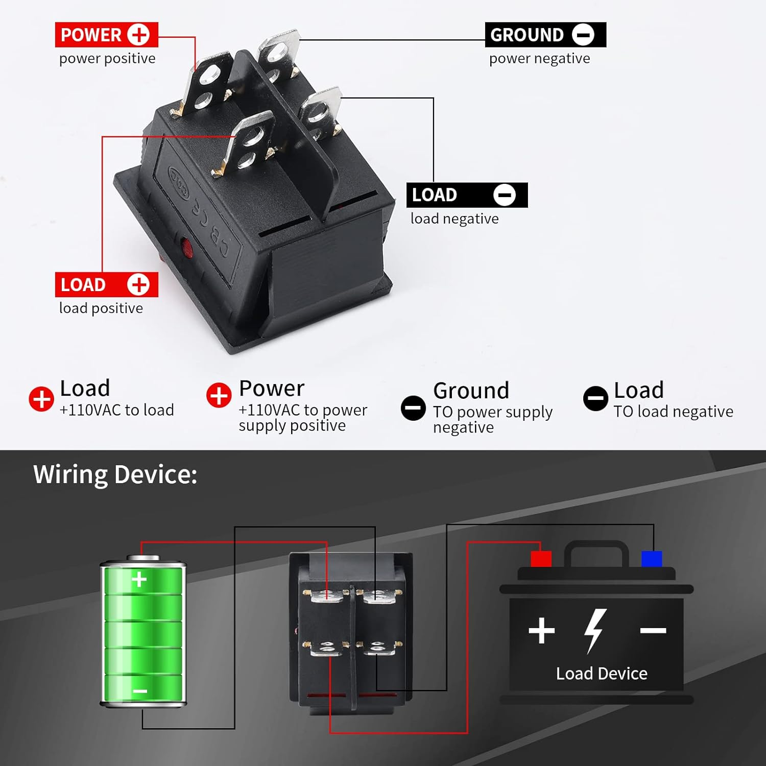 Interruptor basculante ON-OFF DPST 4 vias impermeable Verde 16 A - imagen 6
