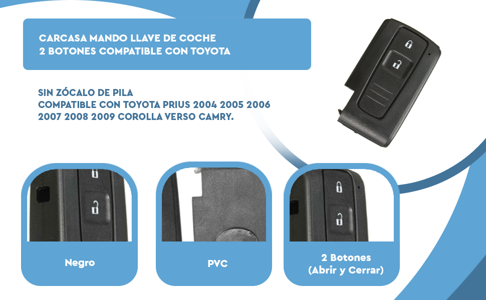 Banner - Carcasa mando llave coche 2 botones compatible con Toyota