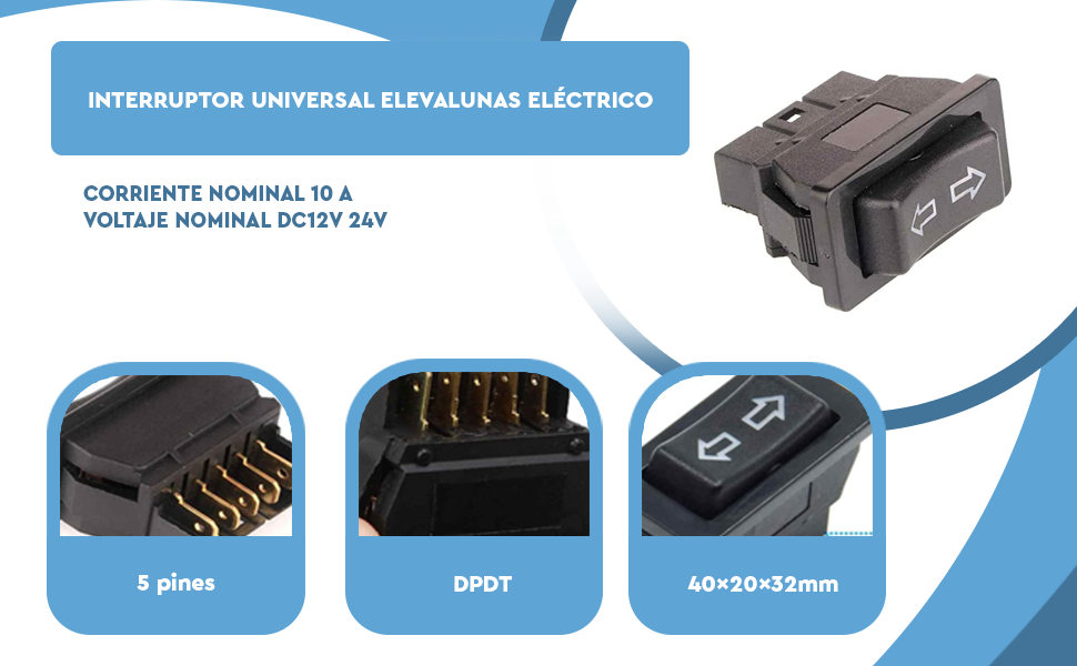Banner - Interruptor universal Elevalunas Eléctrico 5pin DPDT DC12V 24V