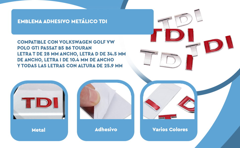 Banner - Emblema adhesivo metálico TDI compatible con VW plateado rojo