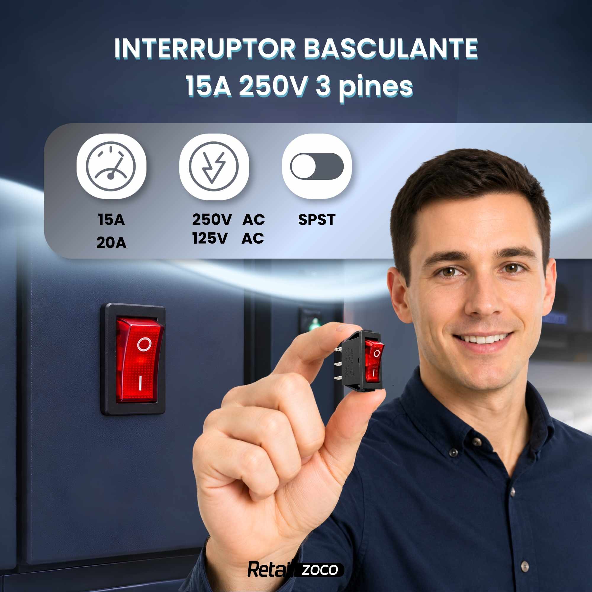 Interruptor basculante ON-OFF SPST 3 pines LED Rojo - imagen 2
