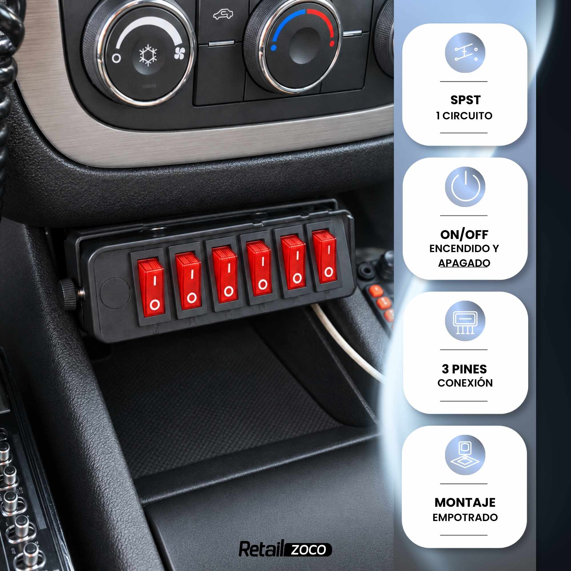 Interruptor basculante ON-OFF SPST 3 pines LED Rojo - imagen 3