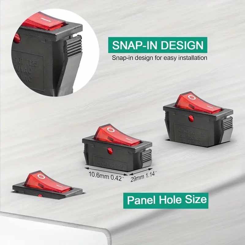 Interruptor basculante ON-OFF SPST 3 pines LED Rojo - imagen 5