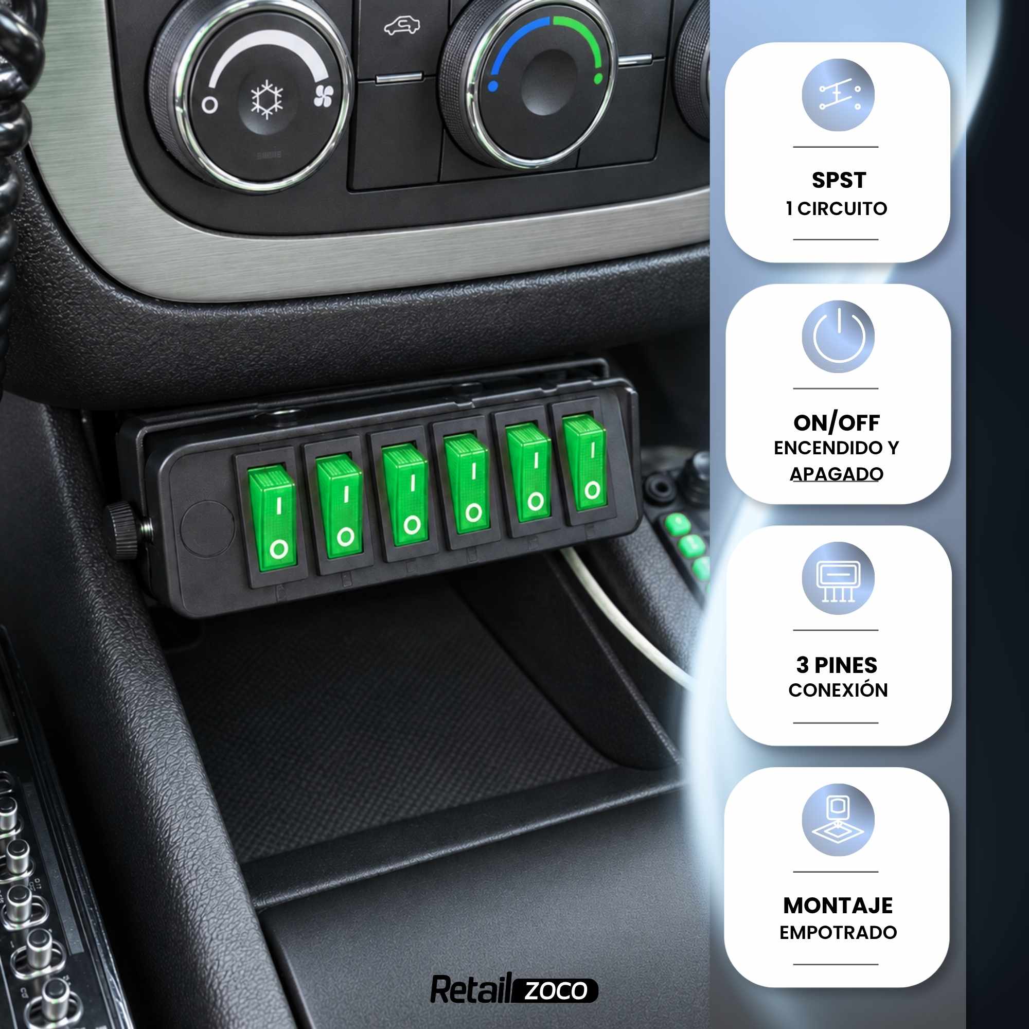 Interruptor basculante ON-OFF SPST 3 pines LED Verde - imagen 5