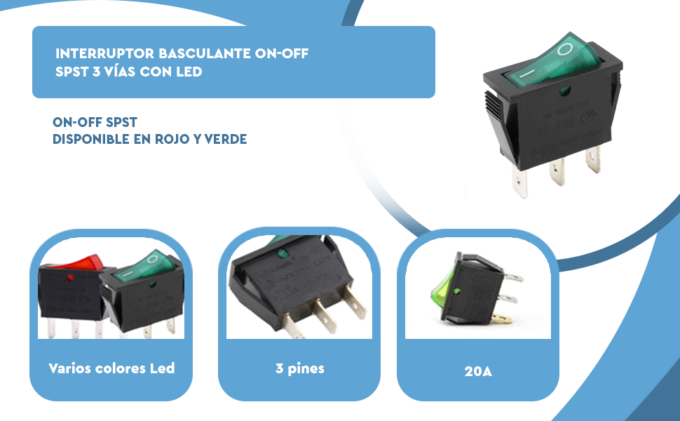 Banner - Interruptor basculante ON-OFF SPST 3 pines LED Verde