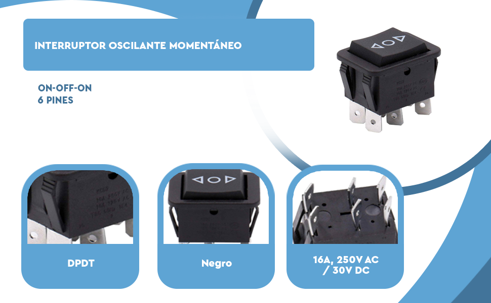 Banner - interruptor oscilante momentáneo DPDT ON-OFF-ON 6 pin 16A
