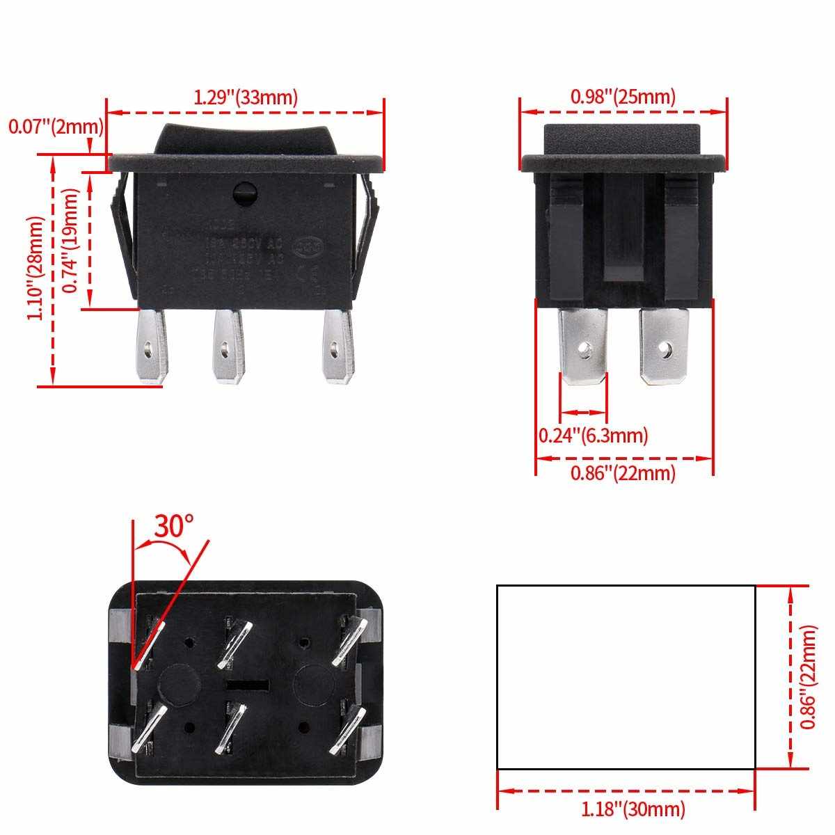 interruptor oscilante momentáneo DPDT ON-OFF-ON 6 pin 16A - imagen 4