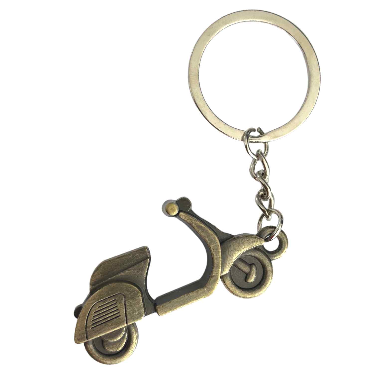 Llavero metalico en forma de moto vespa dorado