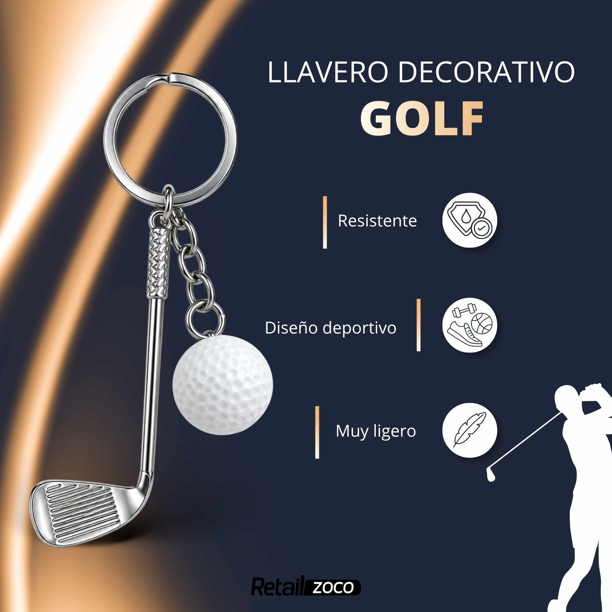 Llavero golf pelota y palo metálico - imagen 2