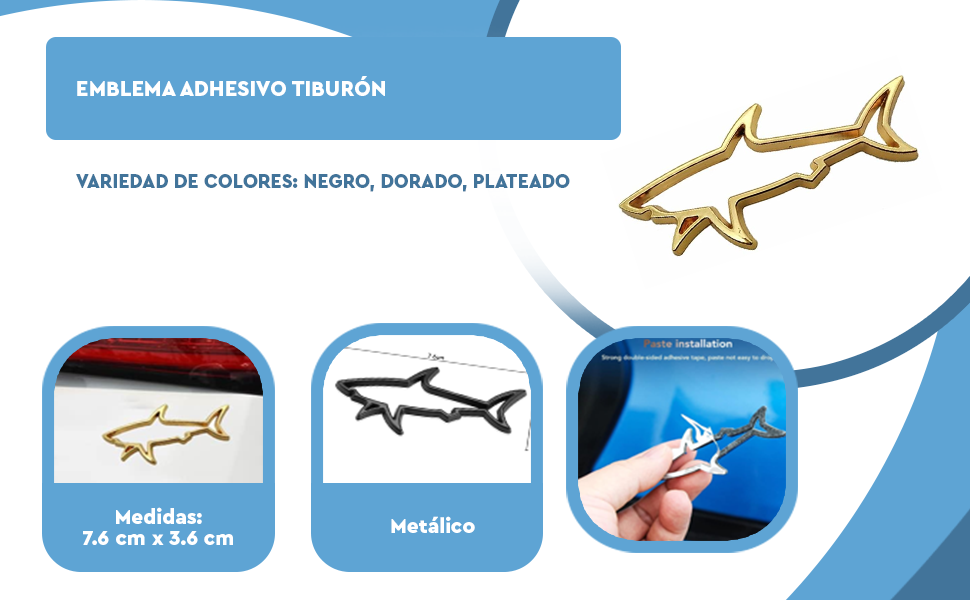 Banner - Emblema adhesivo tiburón metálico dorado