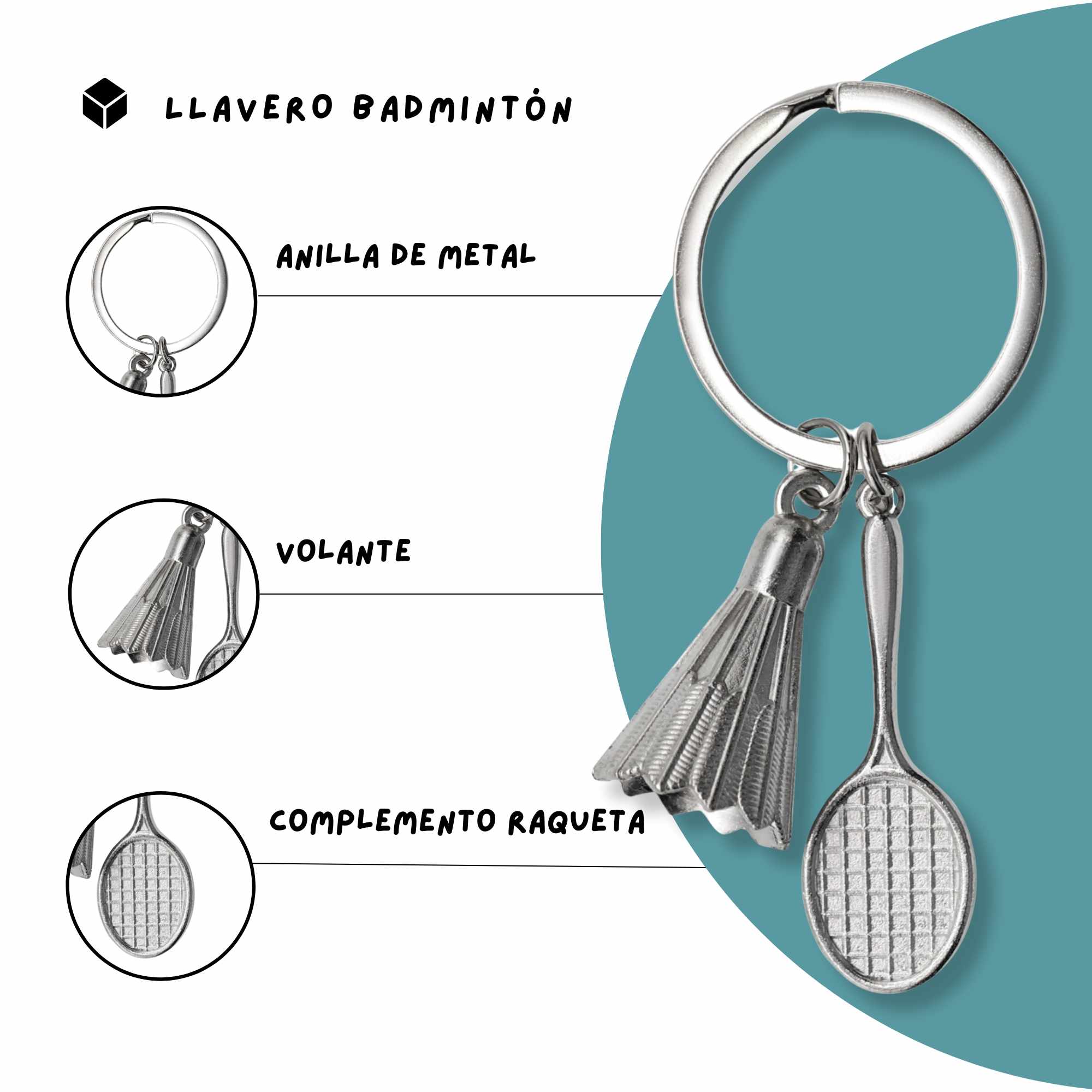 Llavero raqueta de Bádminton metálico - imagen 3