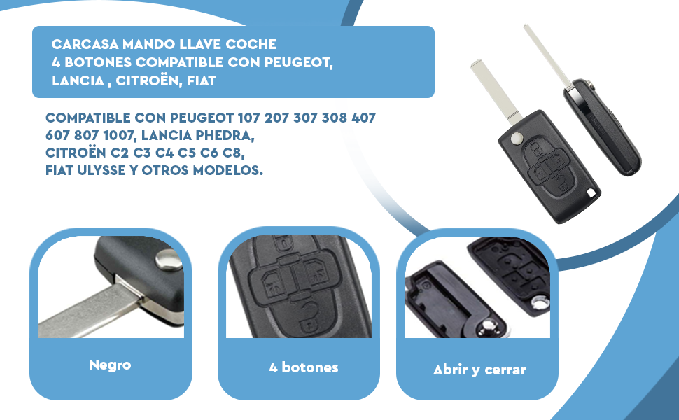 Banner - Carcasa mando llave del coche 4 botones citroen y peugeot