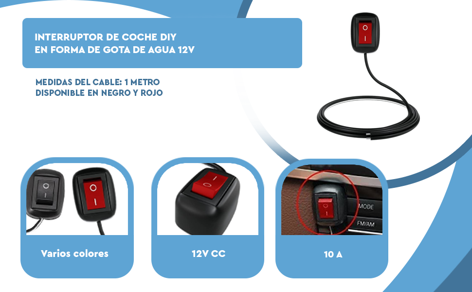 Banner - Interruptor de coche DIY en forma de gota de agua 12V rojo