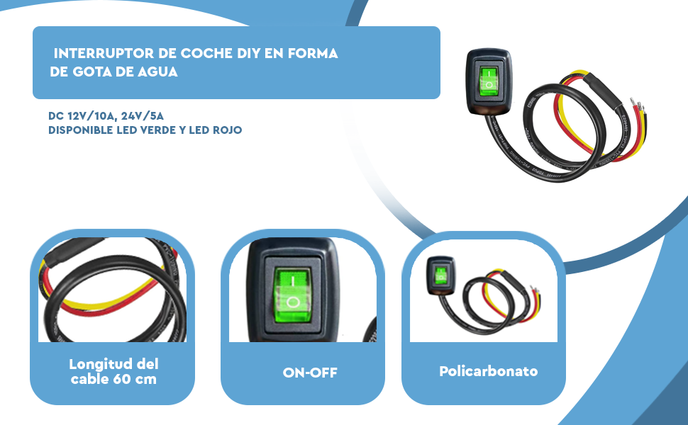 Banner - Interruptor de coche DIY en forma de gota de agua 12V con LED verde