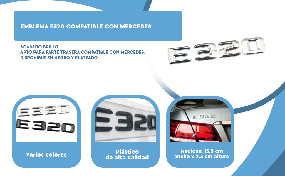 Banner - Emblema E320 adhesivo para maletero compatible con Mercedes negro