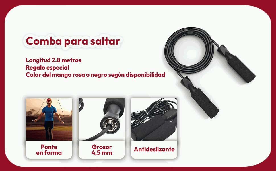 Banner - Cuerda para Saltar, Comba con Mango Antideslizante negro 2.8 Metros