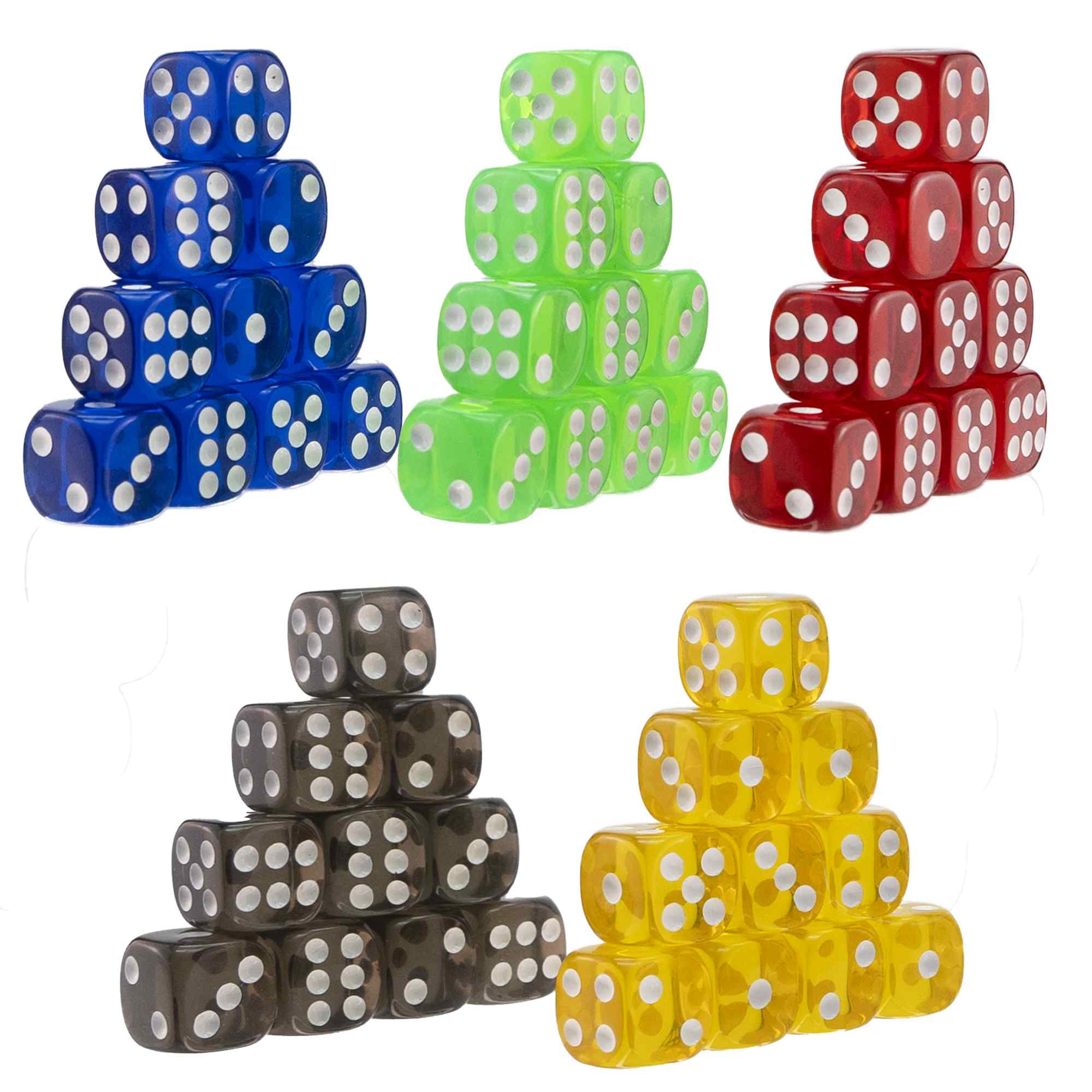 Dados 6 caras de 5 Colores Translúcidos Esquina Redondeados con Bolsa de Almacenamiento 50 unidades - imagen 1