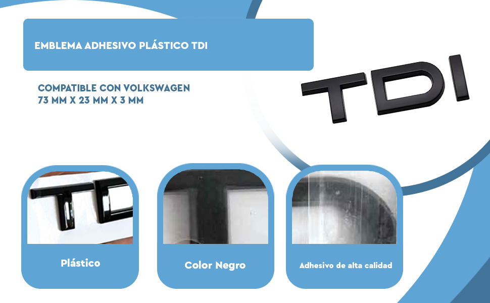 Banner - Emblema adhesivo plástico TDI compatible con VW negro