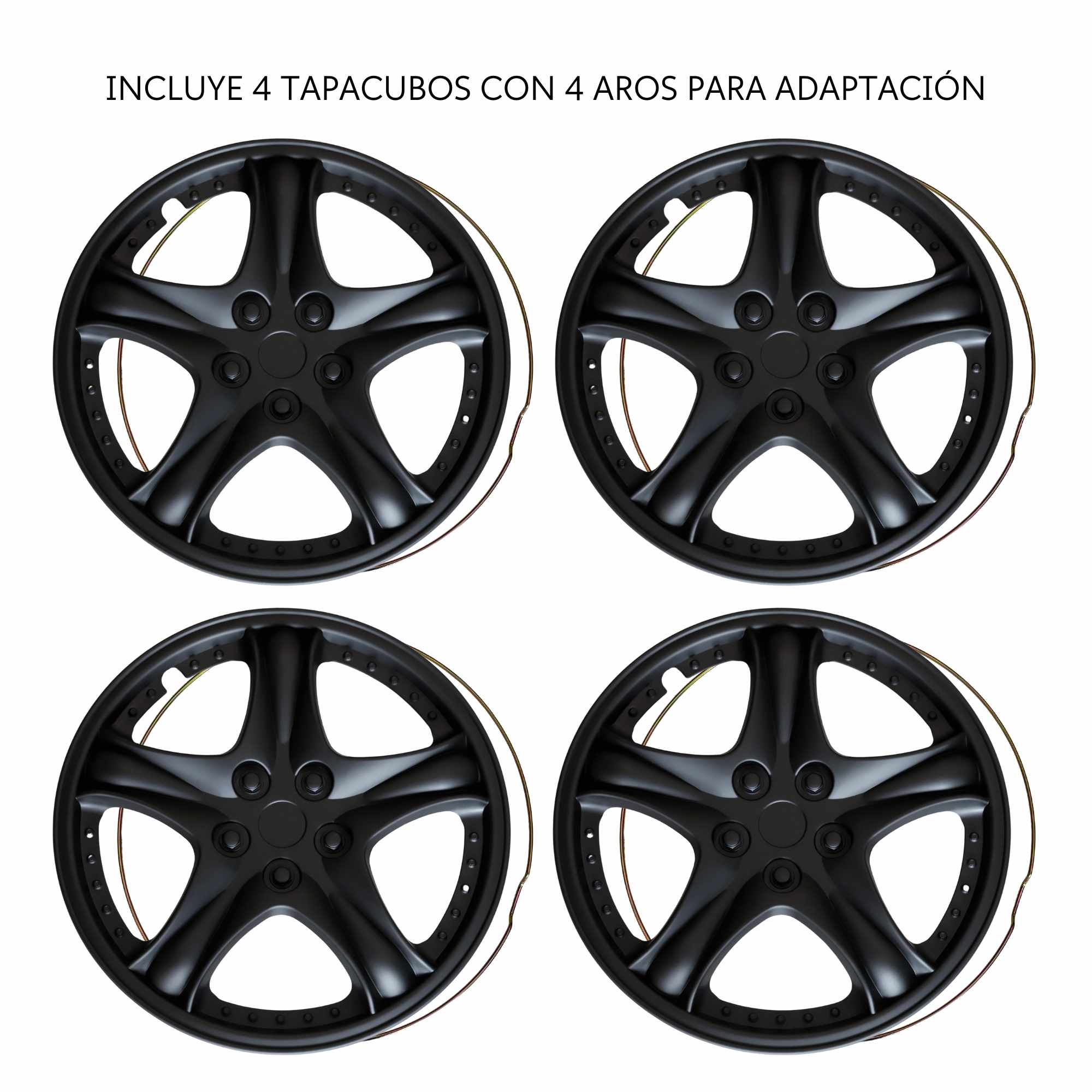 Tapacubos universales 14 pulgadas diseño Luxe ABS Resistente (4 uds) negro - imagen 3