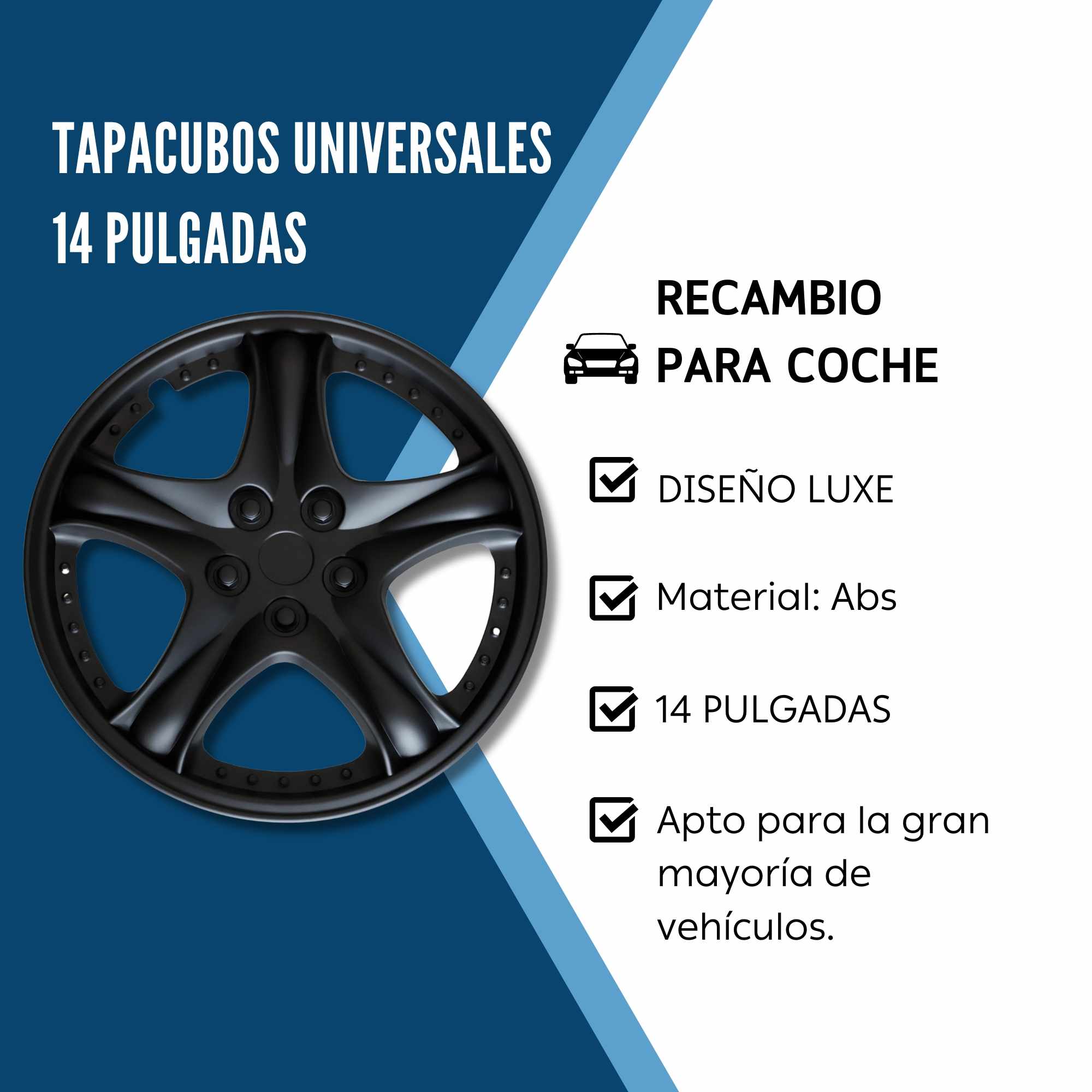 Tapacubos universales 14 pulgadas diseño Luxe ABS Resistente (4 uds) negro - imagen 4