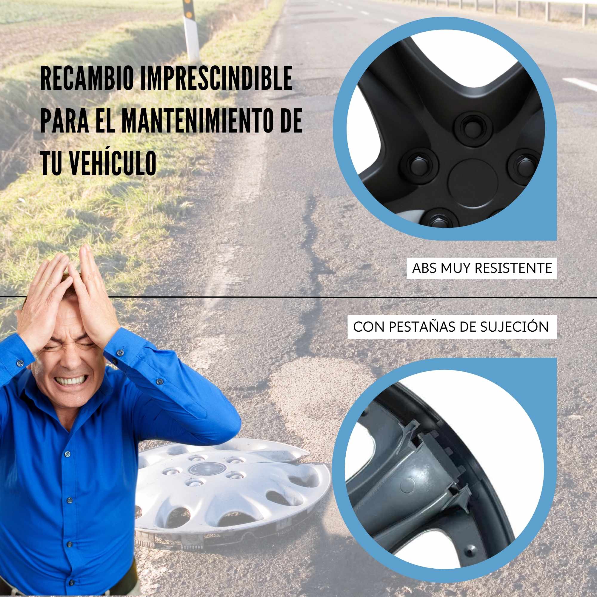 Tapacubos universales 14 pulgadas diseño Luxe ABS Resistente (4 uds) negro - imagen 5