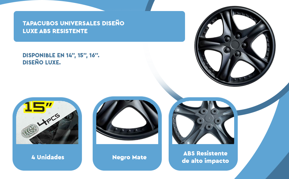 Banner - Tapacubos universales 14 pulgadas diseño Luxe ABS Resistente (4 uds) negro