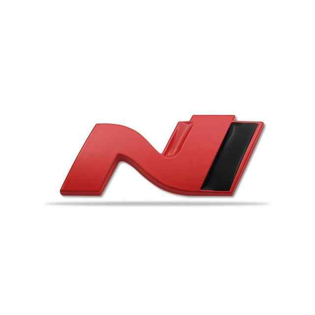 Emblema N Line corto Adhesivo metealico compatible con Hyundai Rojo y Negro