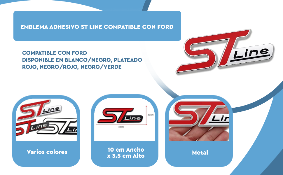 Banner - Emblema Adhesivo metálico ST Line compatible con Ford rojo y negro