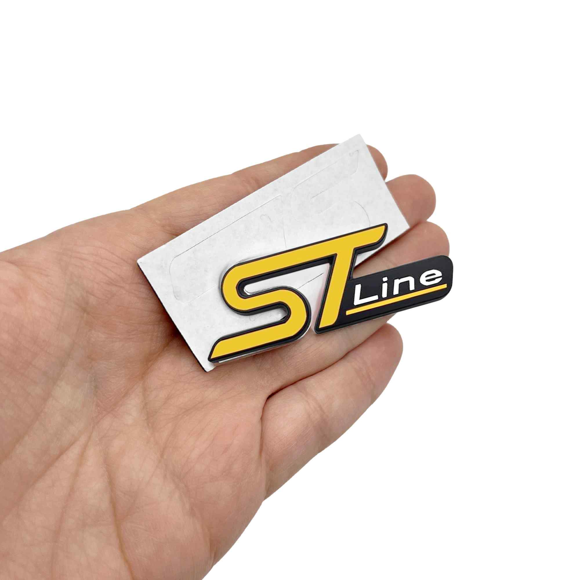 Emblema Adhesivo metálico ST Line compatible con Ford amarillo y negro pequeño - imagen 2