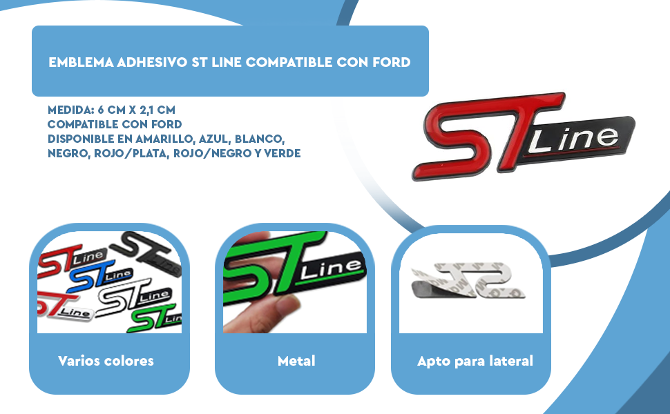Banner - Emblema Adhesivo metálico ST Line compatible con Ford amarillo y negro pequeño