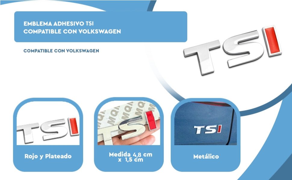Banner - Emblema adhesivo plástico TSI compatible con VW plateado rojo 4.8 x 1.5 cm