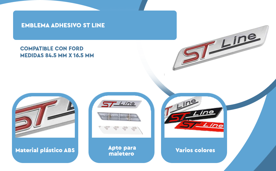 Banner - Emblema Adhesivo metálico ST Line negro compatible con Ford