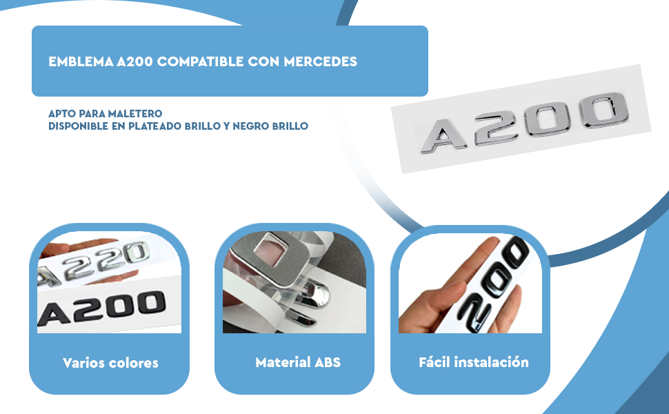 Banner - Emblema A200 adhesivo para maletero compatible con Mercedes Negro brillo