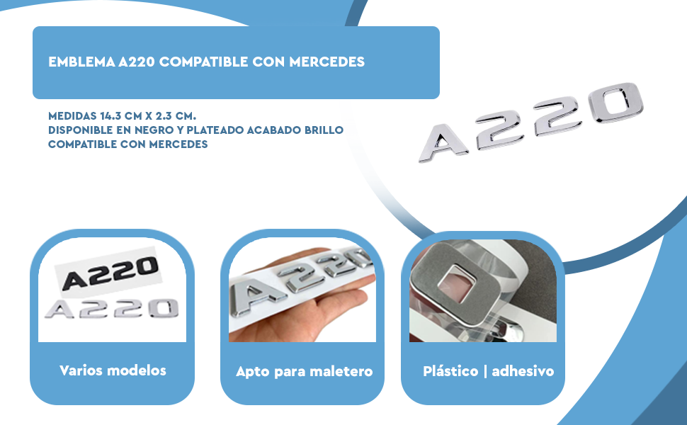 Banner - Emblema A220 adhesivo para maletero compatible con Mercedes Negro brillo