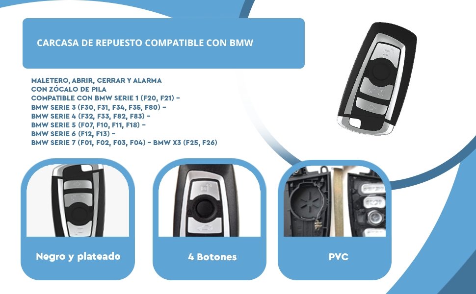 Banner - Carcasa mando llave del coche 4 botones Compatible con BMW