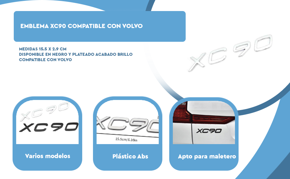 Banner - Emblema XC90 adhesivo para maletero compatible con Volvo plateado