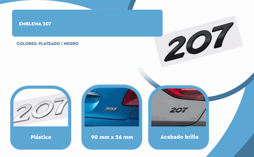 Banner - Emblema 207 adhesivo para maletero compatible con Peugeot negro
