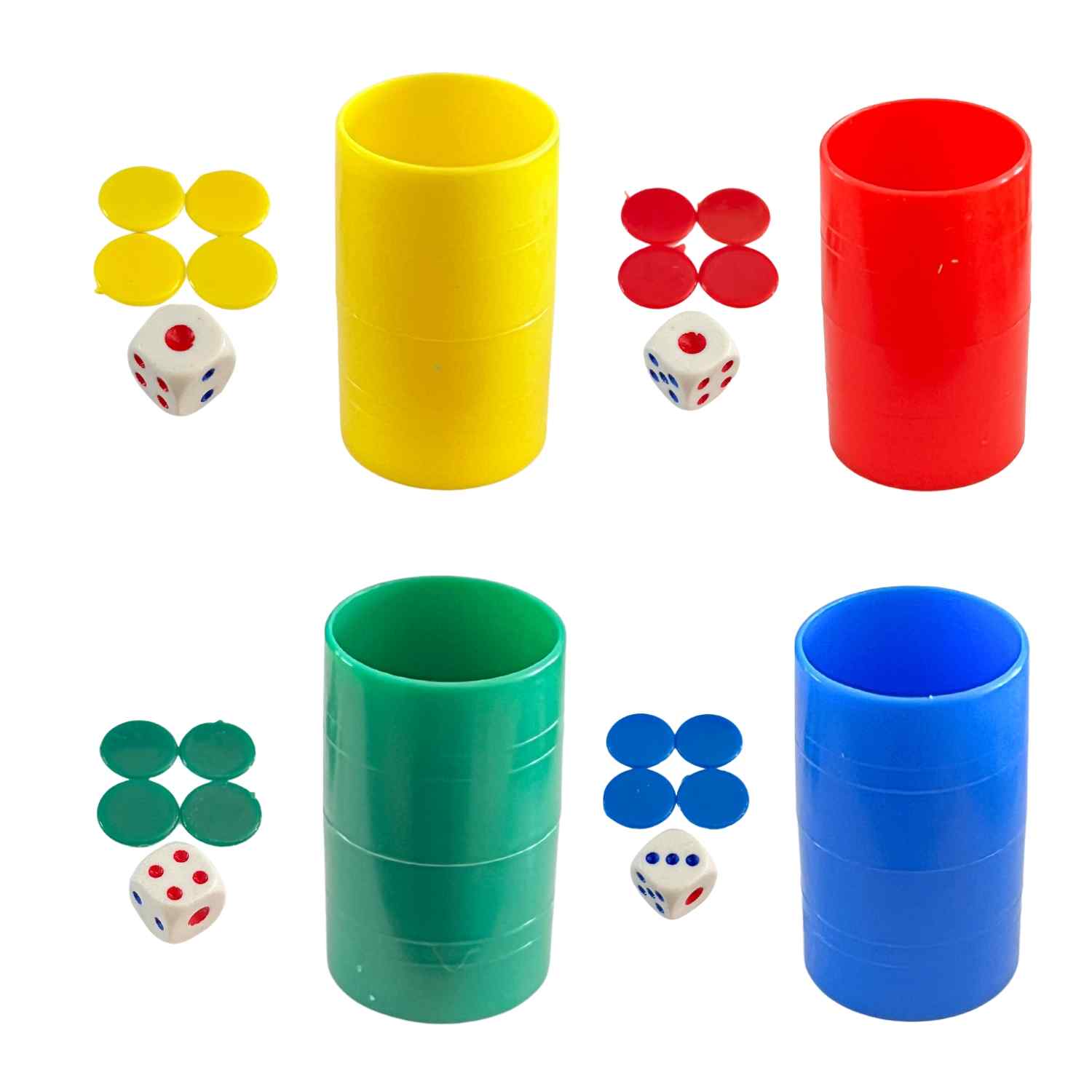Pack de 4 cubiletes dados y fichas de parchís