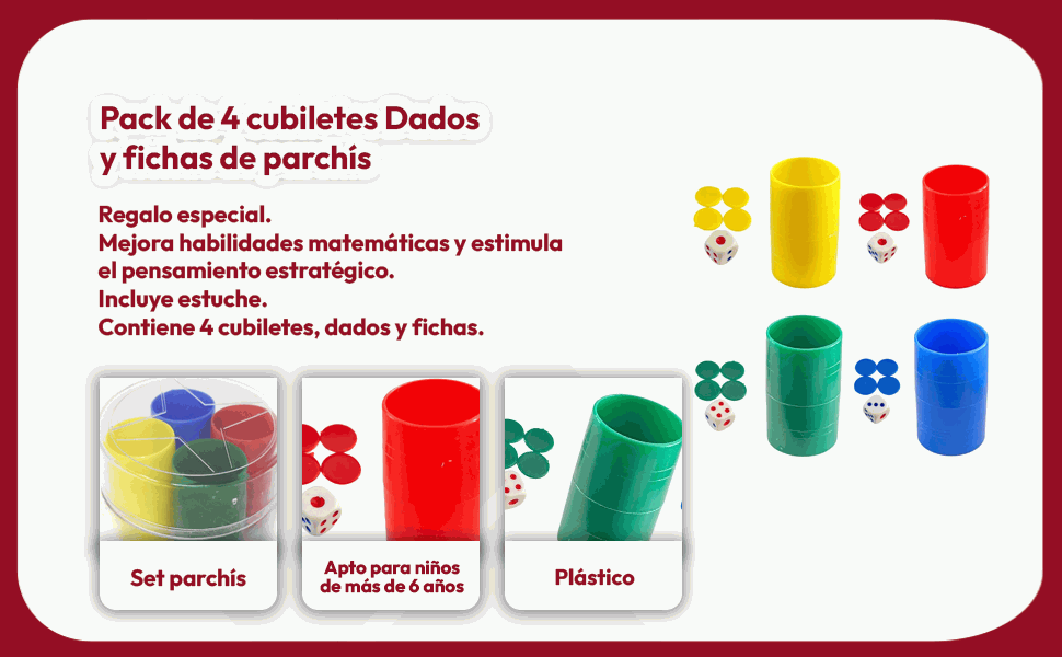 Banner - Pack de 4 cubiletes dados y fichas de parchís