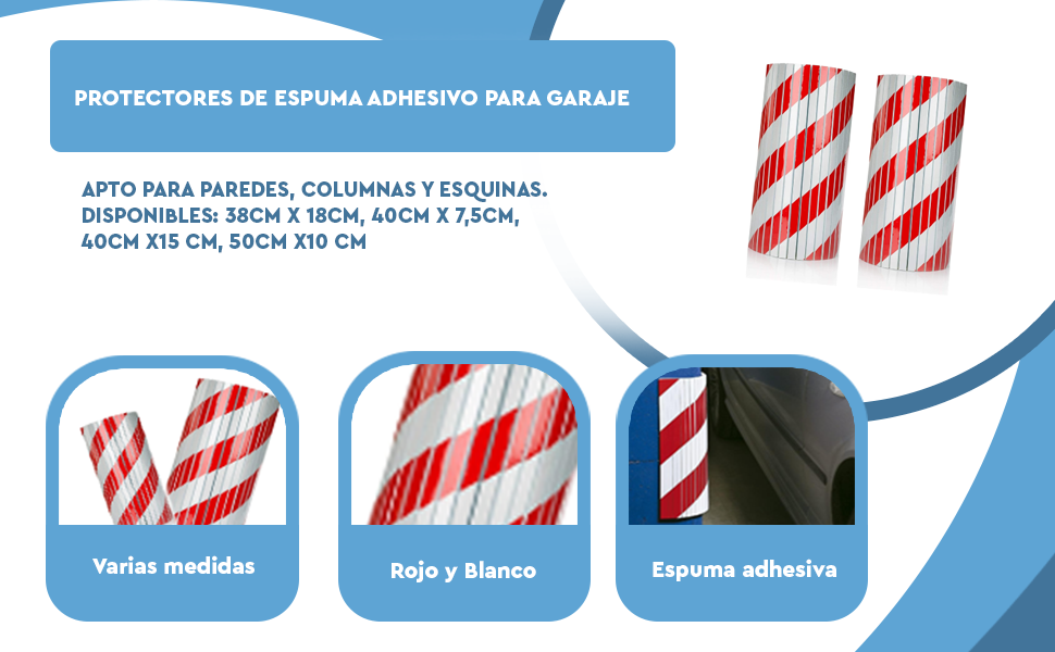 Banner - Protector de espuma adhesivo para Garaje 50x10 cm rojo-blanco